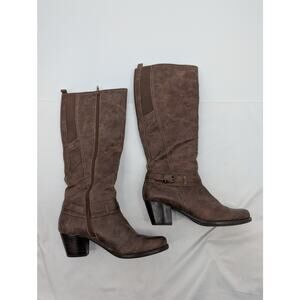 BareTraps Boots 9M Rapunzel Brown Tall Side Zip Buckle Heel Western Country